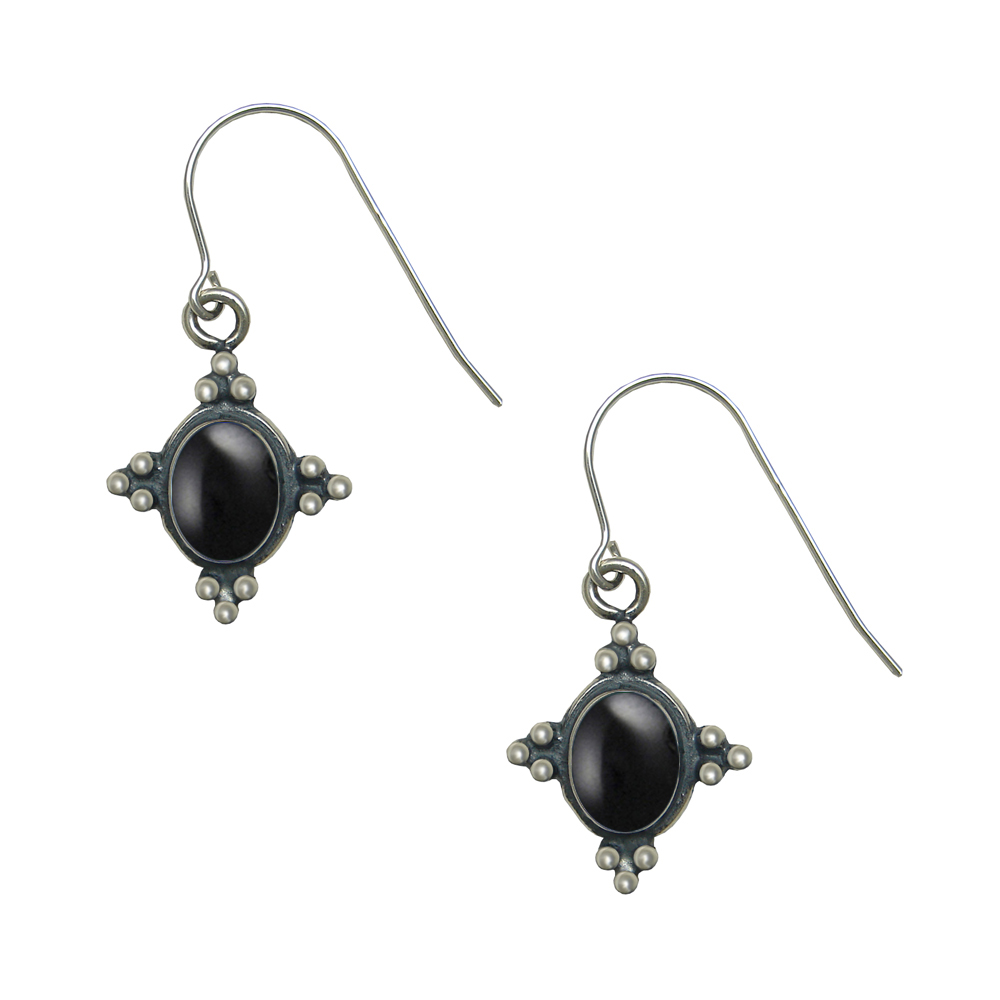 Sterling Silver Small Black Onyx Gemstone Drop Dangle Earrings